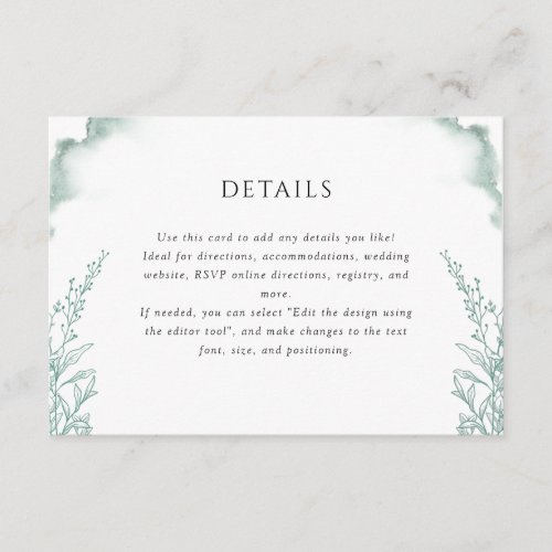 Green and Sage Watercolor Wedding Details Enclosure Card