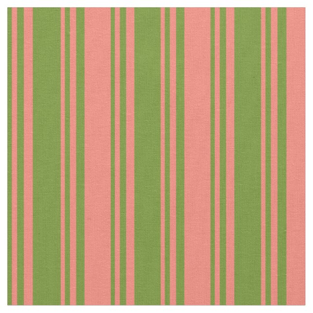 Green and Salmon Colored Striped Pattern Fabric (Close Up)