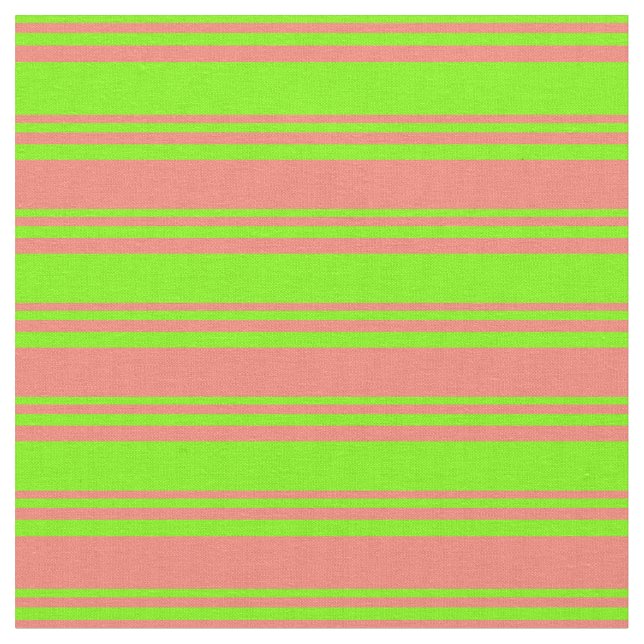 Green and Salmon Striped Pattern Fabric (Close Up)