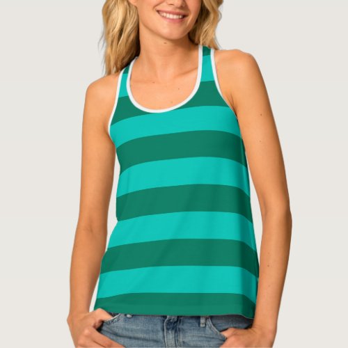 Green and Sea Green Vintage Large Stripes Tank Top
