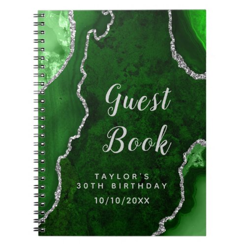 Green and Silver Agate Birthday Guest Book