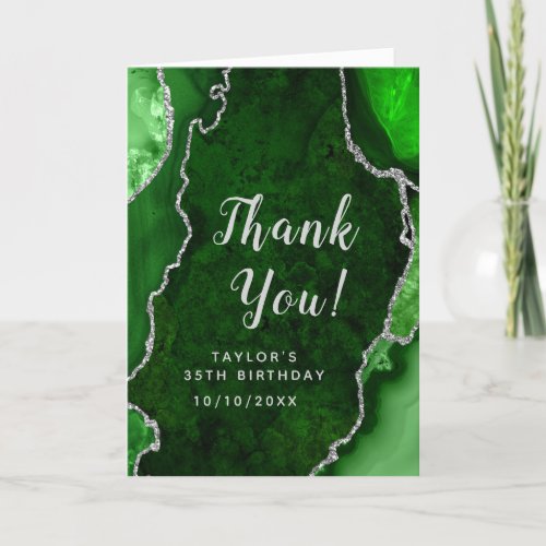 Green and Silver Agate Birthday Thank You Card