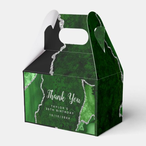 Green and Silver Agate Birthday Thank You Favor Boxes