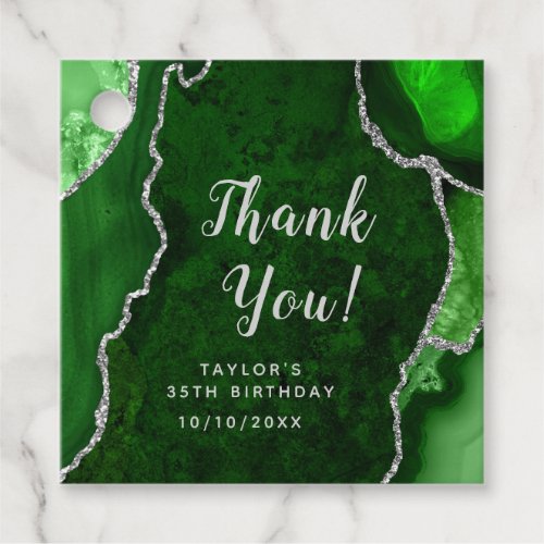 Green and Silver Agate Birthday Thank You Favor Tags