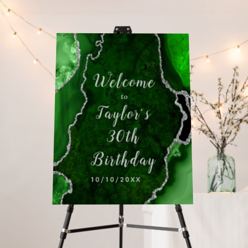 Green and Silver Agate Birthday Welcome Foam Board