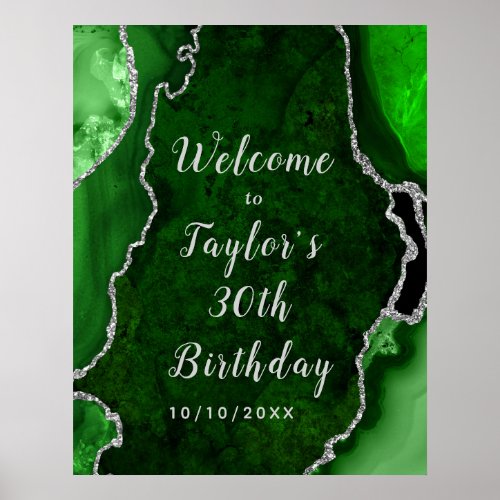 Green and Silver Agate Birthday Welcome Poster