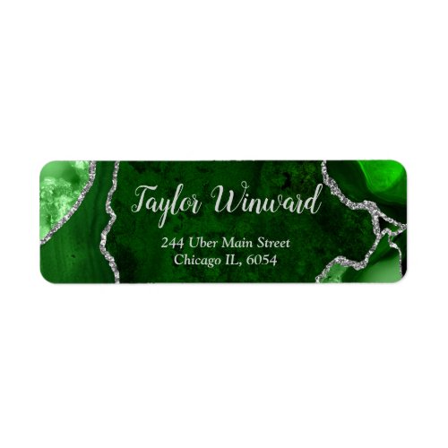 Green and Silver Agate Marble Birthday Party Label