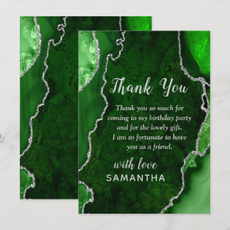 Green and Silver Agate Marble Birthday Thank You Card