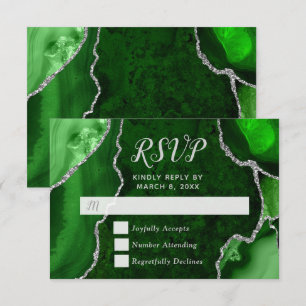 Green and Silver Agate Marble RSVP Card