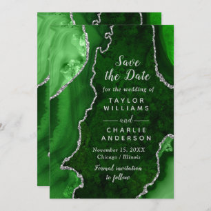 Green and Silver Agate Marble Save The Date Invitation