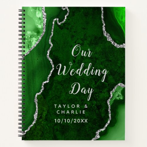 Green and Silver Agate Marble Wedding Notebook