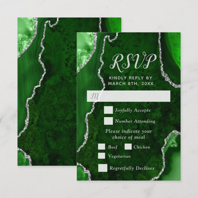 Green and Silver Agate Meal Choice RSVP Card (Front/Back)