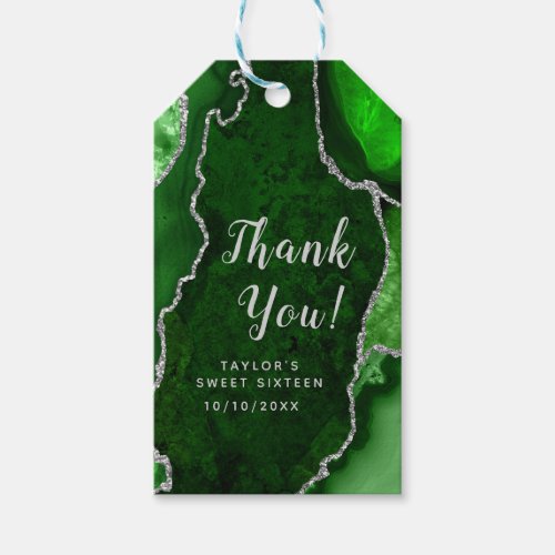 Green and Silver Agate Sweet Sixteen Thank You Gift Tags