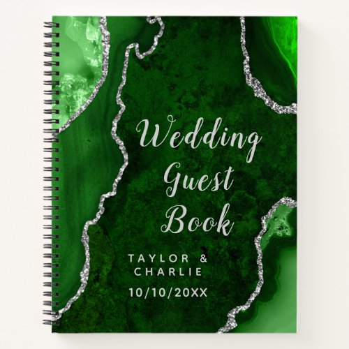 Green and Silver Agate Wedding Guest Book