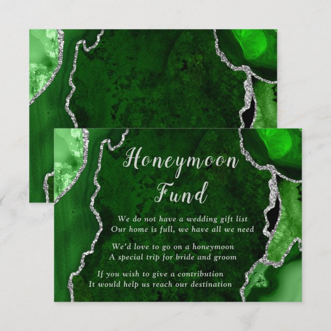 Green and Silver Agate Wedding Honeymoon Fund Enclosure Card (Front/Back)