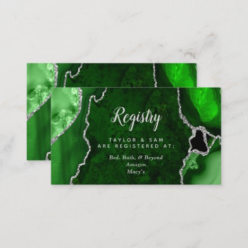 Green and Silver Agate Wedding Registry Enclosure Card