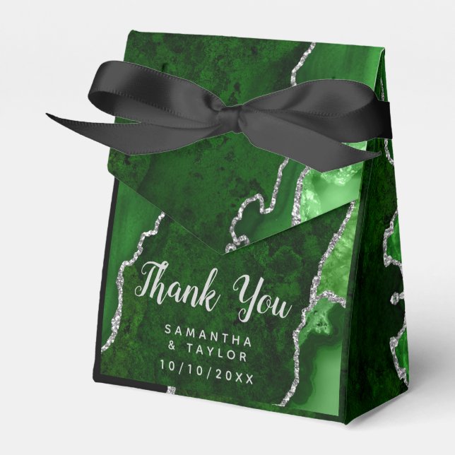 Green and Silver Agate Wedding Thank You Favor Boxes (Front Side)