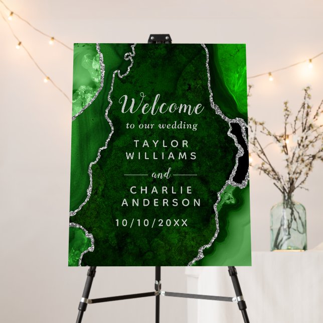 Green and Silver Agate Wedding Welcome Foam Board (In Situ (Stand))