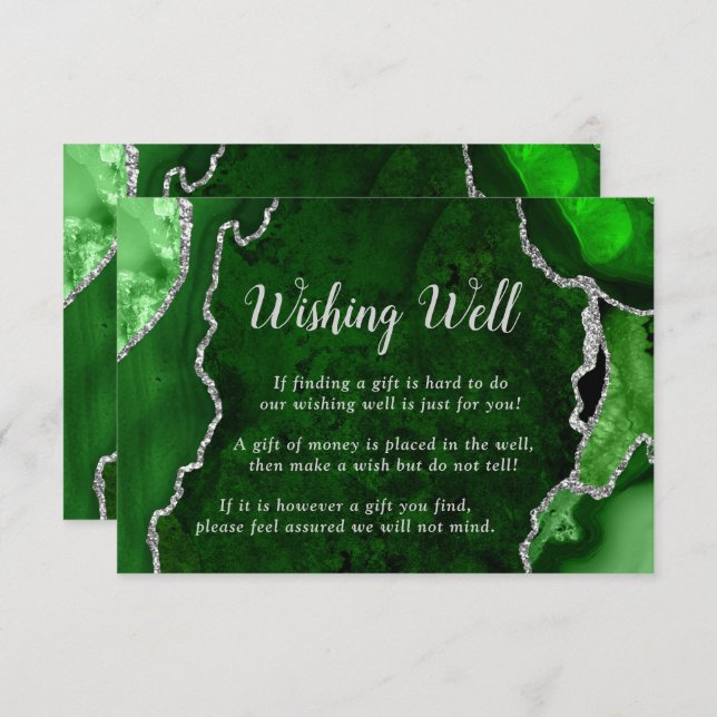 Green and Silver Agate Wedding Wishing Well Enclosure Card (Front/Back)