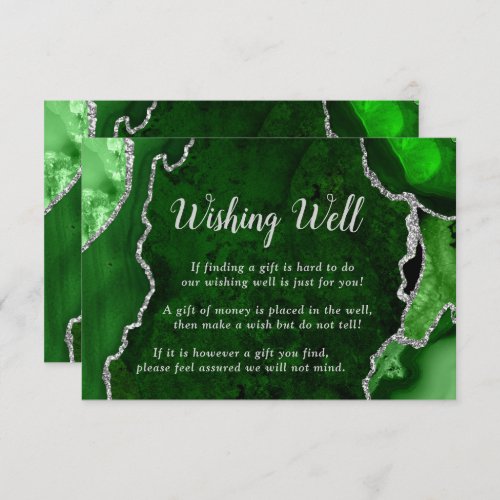 Green and Silver Agate Wedding Wishing Well Enclosure Card