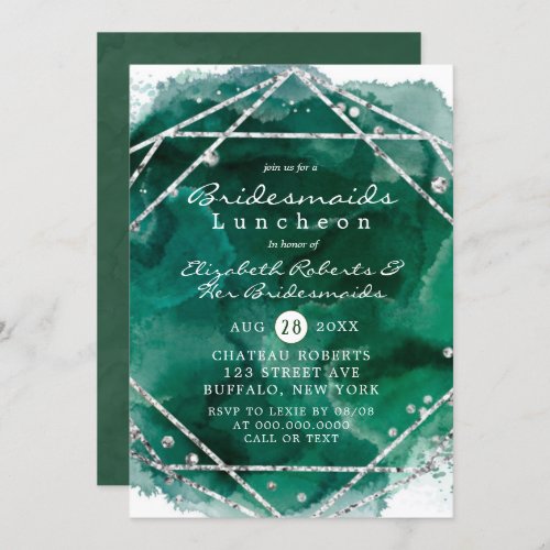 Green and Silver Bridesmaids Luncheon Invites