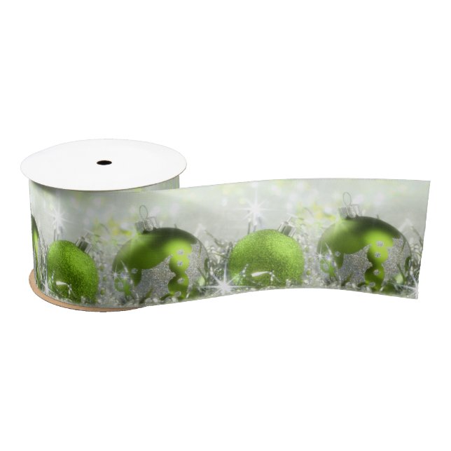 Green And Silver Christmas Satin Ribbon 3" Wide (Spool)