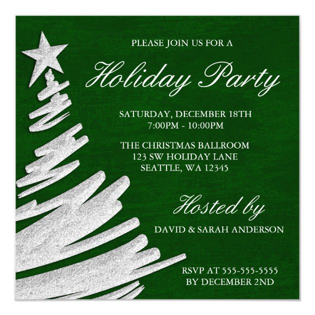 Green And Silver Christmas Tree Holiday Party Invitation