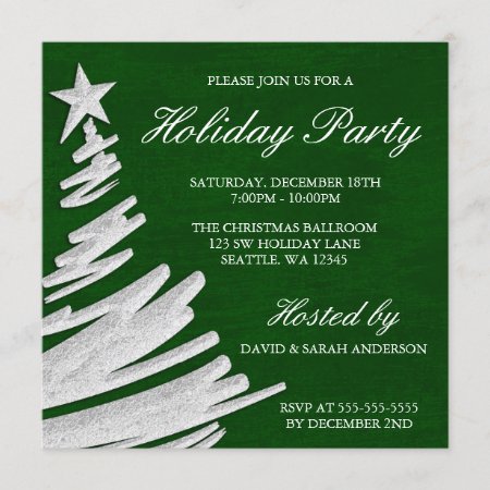 Green And Silver Christmas Tree Holiday Party Invitation