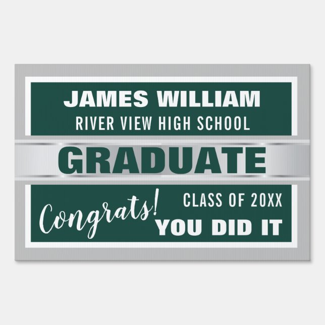 Green And Silver Congrats Graduate 2025 Sign (Back)