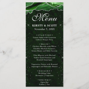 Green and Silver Faux Glitter Agate Wedding Menu