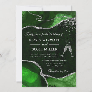Green  and Silver Glitter Agate Wedding Invitation