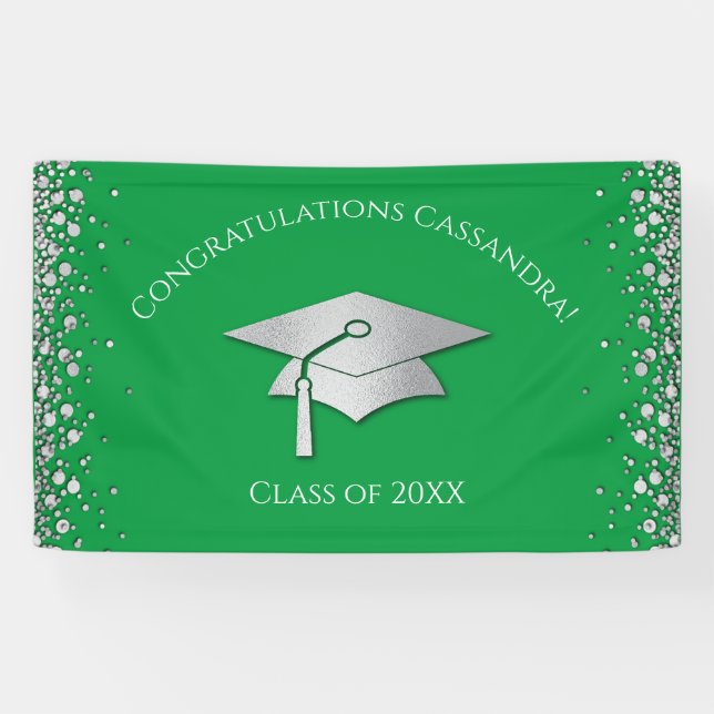 Green and Silver Graduation Banner (Horizontal)
