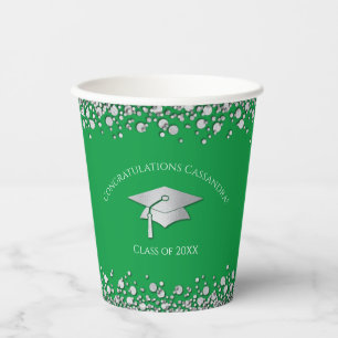 Green and Silver Graduation Paper Cups