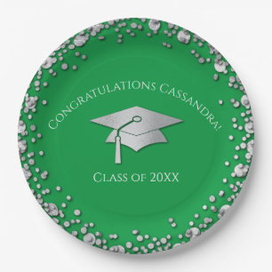 Green and Silver Graduation Paper Plates