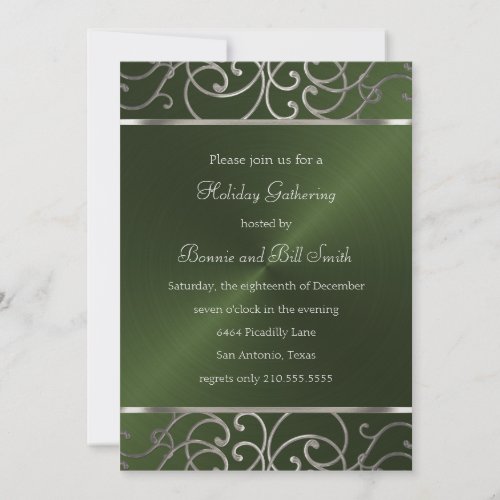 Green and Silver Holiday Party Invitation