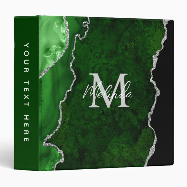 Green and Silver Marble Agate 3 Ring Binder (Front/Spine)