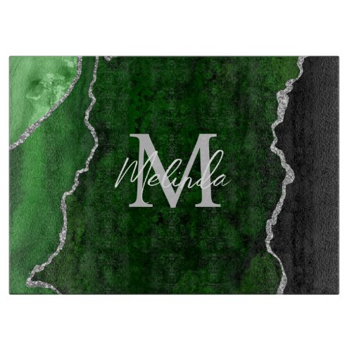 Green and Silver Marble Agate Cutting Board