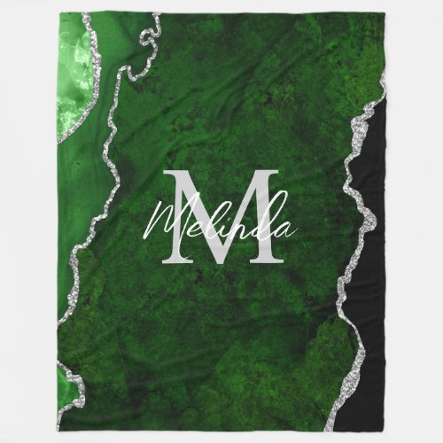 Green and Silver Marble Agate Fleece Blanket