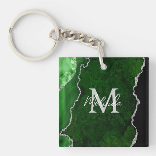 Green and Silver Marble Agate Keychain