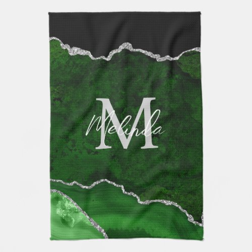 Green and Silver Marble Agate Kitchen Towel