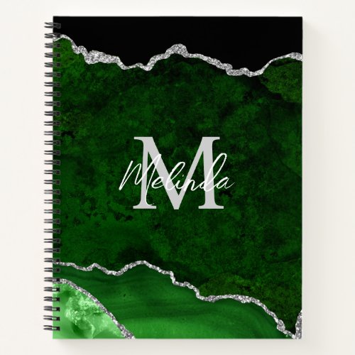 Green and Silver Marble Agate Notebook