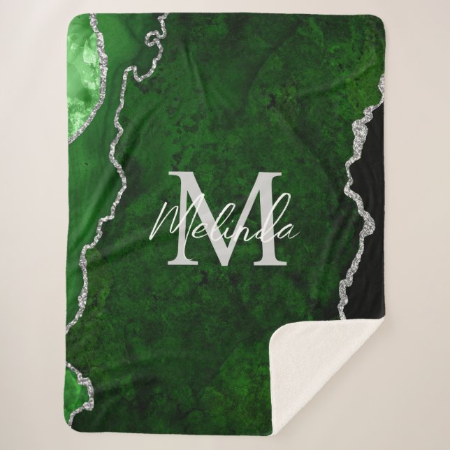 Green and Silver Marble Agate Sherpa Blanket (Front)