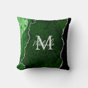 Green and Silver Marble Agate Throw Pillow