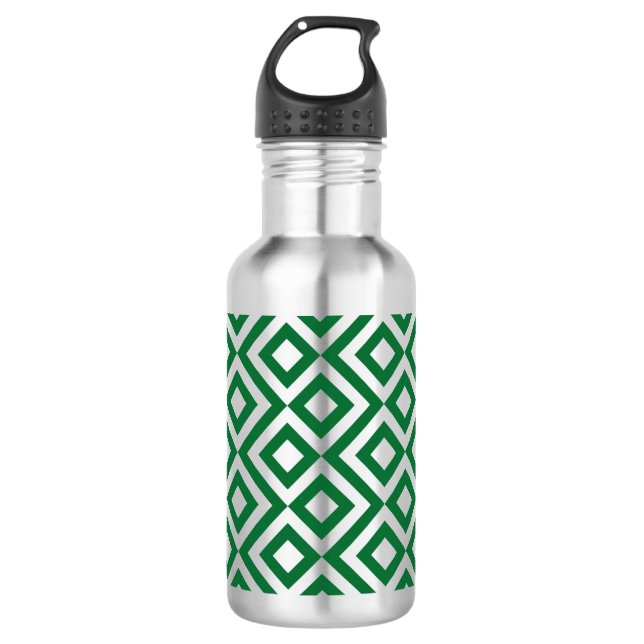 Green and Silver Meander Stainless Steel Water Bottle (Front)