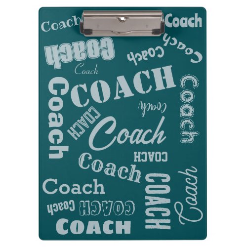 Green and Silver Personalized Coach Gift Name Art Clipboard