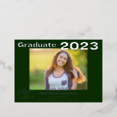 Green and Silver Photo Graduation Invitation Card (Standing Front)