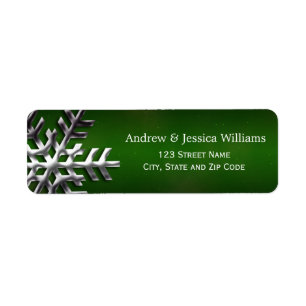 Green and Silver Snowflake Address Labels