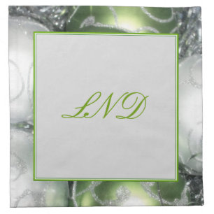 'Green and Silver Sparkle' Monogrammed Napkin