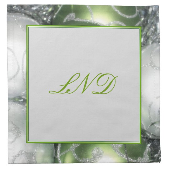 'Green and Silver Sparkle' Monogrammed Napkin (Front)