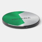 Green and silver split screen geometric design wireless charger  (Front 2)